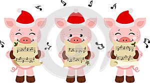 Group of cute pigs chorus singing Christmas songs