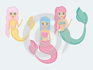 Group of cute sirens avatar character