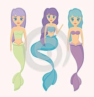 Group of cute sirens avatar character