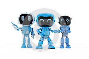 Group of cute and small artificial intelligence personal assistant robots