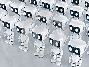 Group of cute and small artificial intelligence personal assistant robots