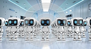 Group of cute and small artificial intelligence personal assistant robots
