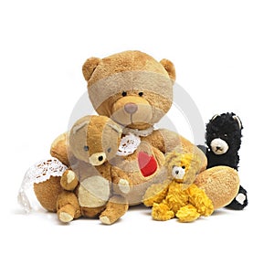 A group of cute teddy bears sitting together