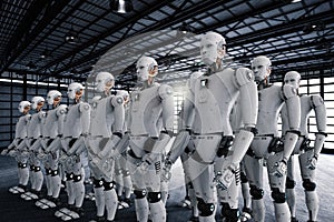 Group of cyborgs in factory