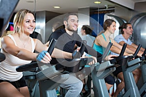 Group cycling in fitness club