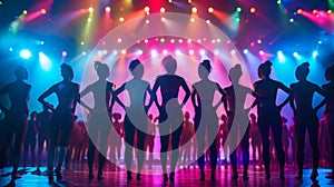 A group of dancers line up in formation backs facing the audience as they prepare to thrill the crowd with synchronized