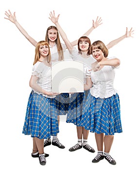 Group of dancers of Scottish dance with empty banner