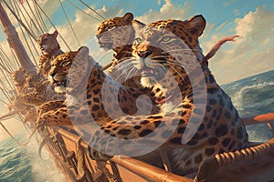 A group of daring cheetah pirates animal pirate illustration generative ai