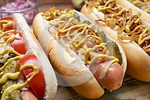 Group of Delicious Different Grilled Hot Dogs