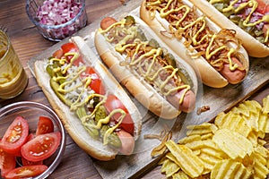 Group of Delicious Different Grilled Hot Dogs