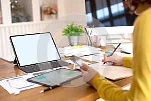 Group of Designer , or Programmer drawing website UX layout app development