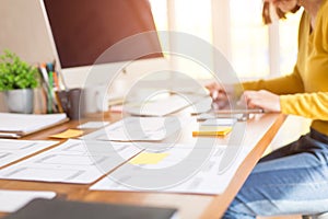 Group of Designer , or Programmer drawing website UX layout app development