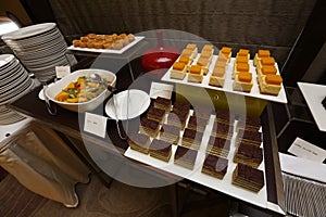 Group of Dessert in Catering plate for , buffet, workgroup,  Grand Dessert Buffet in Luxury Restaurant Hotel