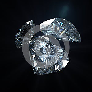 Group of diamond heart shape with clipping path