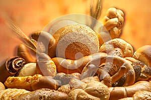 Group of different bread products