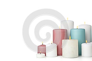 Group of different candles isolated on background