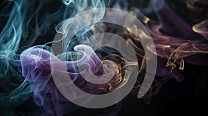 a group of different colored smokes on a black background with a black background and a black background with a white and blue