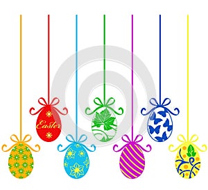 Group of different hanging Easter egg decorations