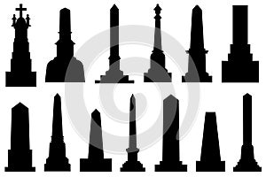 Group of different obelisks isolated