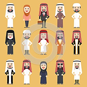 Group of Different People in Traditional Arab Clothes.