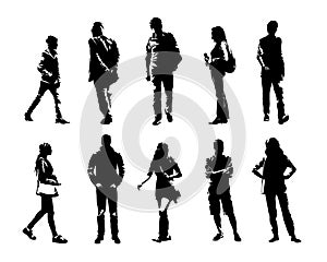 Group of different people. Young child, adult, senior. Men and women. Silhouettes of people in different poses