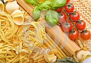 A group of different types of Italian pasta. Traditional pasta from different regions of italy. Cooking ingredients