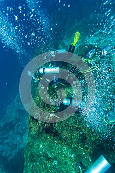 Group of divers going deep