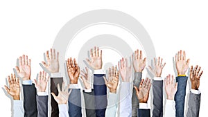 Group of Diverse Business People's Hands Raised