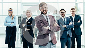 group of diverse business people standing in the office.