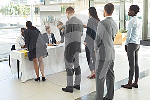 Group of diverse business people waiting for interview