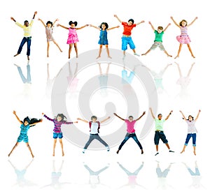 Group of Diverse Children Jumping