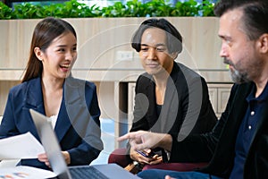 Group of diverse employees business people team during brainstorming. They are discussing new ideas for the new project.