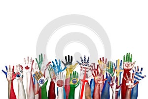 Group of Diverse Flag Painted Hands Raised