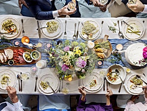 Group of Diverse Friends Gathering Having Food Together