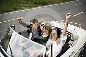 Group of Diverse Friends Travel on Road Trip Together