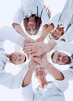 group of diverse medical professionals showing their unity.