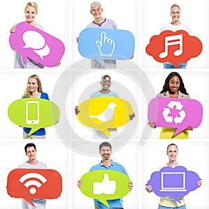 Group of Diverse Multi-Ethnic People Holding Speech Bubbles