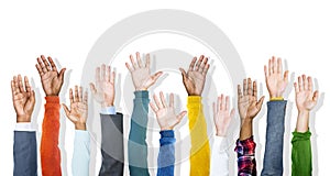 Group of Diverse Multiethnic Colorful Hands Raised