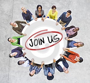 Group of Diverse People In a Circle Inviting photo