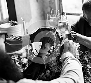 Group of Diverse People Clinking Wine Glasses Together Congratul