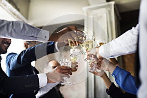 Group of Diverse People Clinking Wine Glasses Together Congratulations Celebration