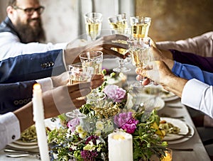 Group of Diverse People Clinking Wine Glasses Together Congratulations Celebration