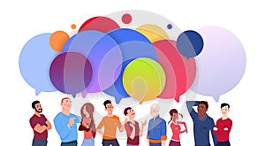 Group Of Diverse People With Colorful Chat Bubbles Cartoon Men And Women Social Media Communication Concept