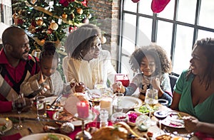 Group of diverse people are gathering for christmas holiday