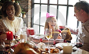 Group of diverse people are gathering for christmas holiday