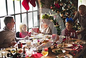 Group of diverse people are gathering for christmas holiday