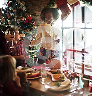 Group of diverse people are gathering for christmas holiday