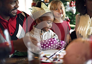 Group of diverse people are gathering for christmas holiday