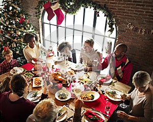 Group of diverse people are gathering for christmas holiday