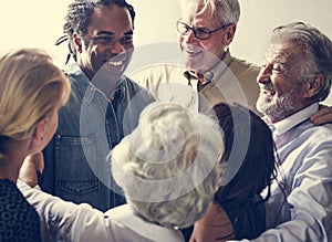 Group of diverse people gathering together support teamwork